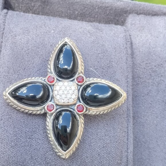 David Yurman Renaissance Vintage Pendant With Diamods and Black Onyx and Ruby's - Picture 3 of 4